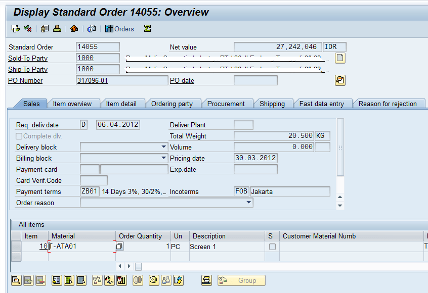 Standard Sales Order