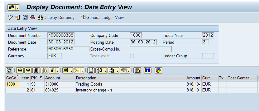 Accounting document created in Returnable Pack. Shipment Process