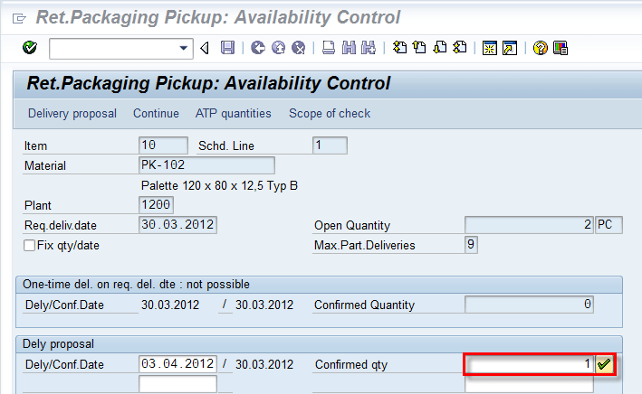 Sales Order in Returnable Packaging Pick Up