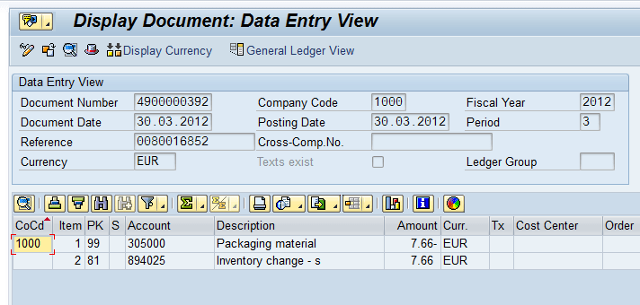Accounting document created after GI