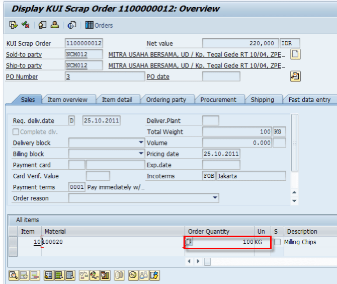 Order Related Sales Order