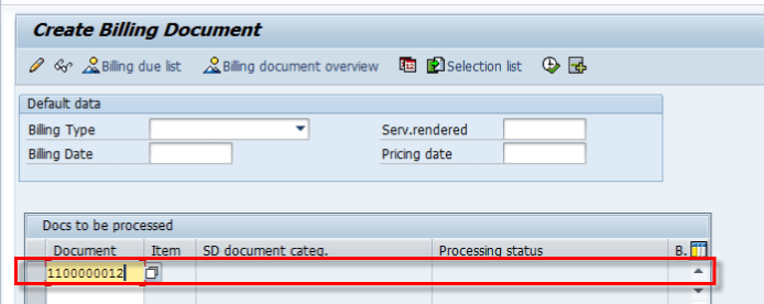 Screen create billing VF01