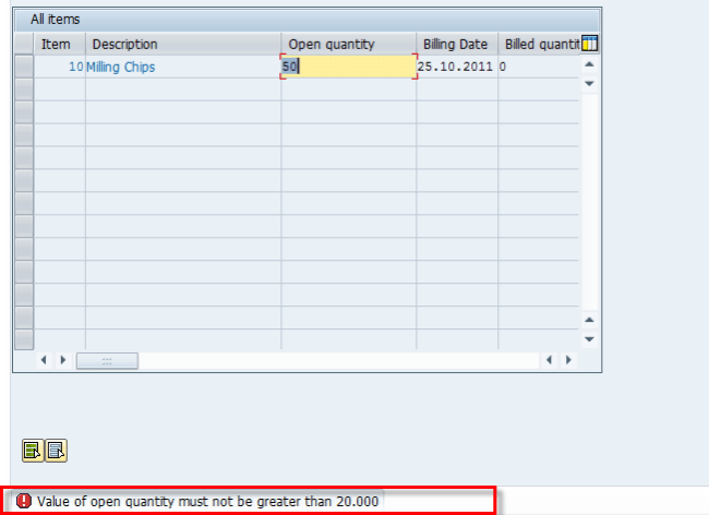 Error when changing quantity in billing