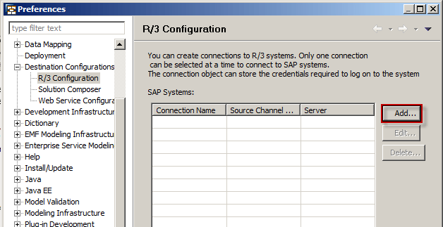 No response when press add button in screen R/3 Configuration