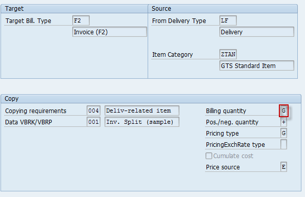 Billing quantity/field FKMGK for ItCa "ZTAN" have to be set "G" Billing quantity/field FKMGK for ItCa "ZTAN" have to be set "G"