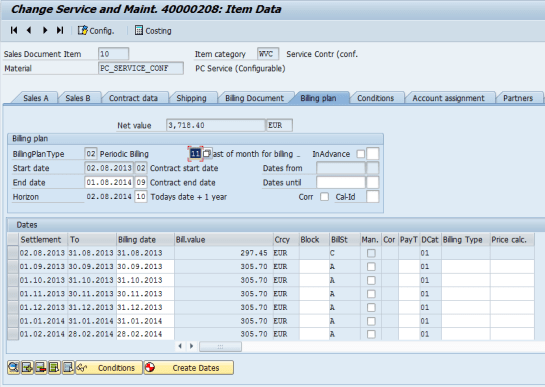 Periodic Billing Plan in Service Maintenance Contract
