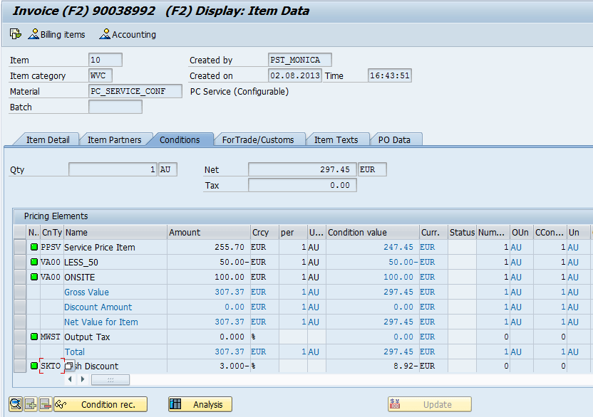 Pricing Conditions in Billing Document