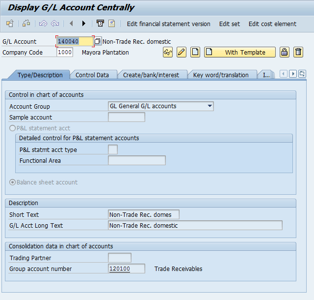 Display G/L 140040 in t-code FS00